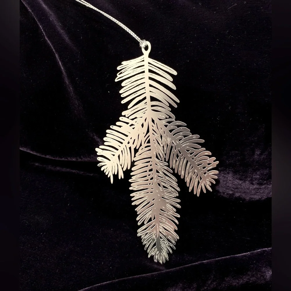 Vintage CRATE & BARREL Silver-Stamped Spruce/Fir Branch Ornaments
